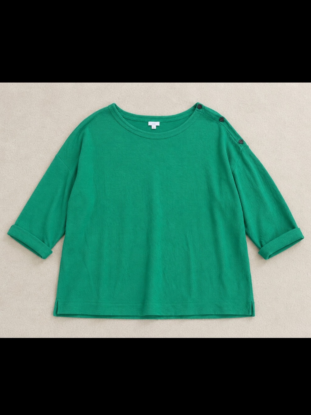 J. Jill Green Textured Knit Boat Neck Top Woman 3X Button Shoulder Relaxed Fit